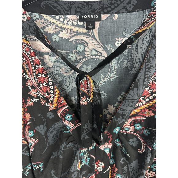 Torrid Midi Challis Skater Dress Black Paisley Plus Size 1 1X Boho Festival - Picture 6 of 13